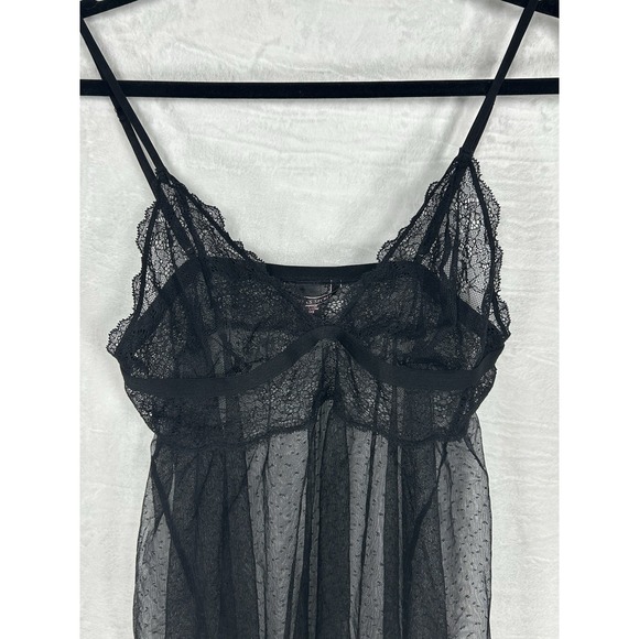 Victorias Secret XL 90's Black Sheer Dotted Flyaway Babydoll Coquette Whimsigoth - Picture 2 of 13